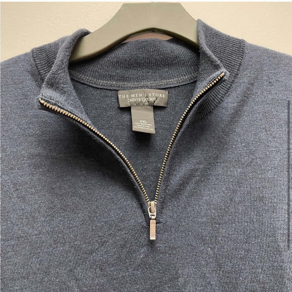 Bloomingdale’s The Men’s Store 100% Merino wool quarter zip long sleeve classic - Picture 3 of 9